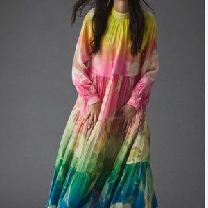 NWOT Anthropologie Siddhartha Bansal Tie Neck Dress in Rainbow